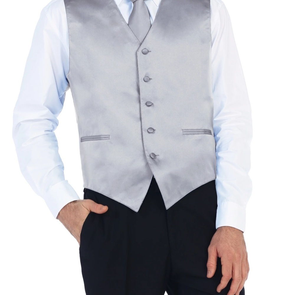 Men's Silver Button Up Dress Suit Vest size L